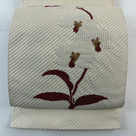 名古屋帶 秀品級 松樹葉仕立 八寸名古屋帶 草花紋 純蠶絲