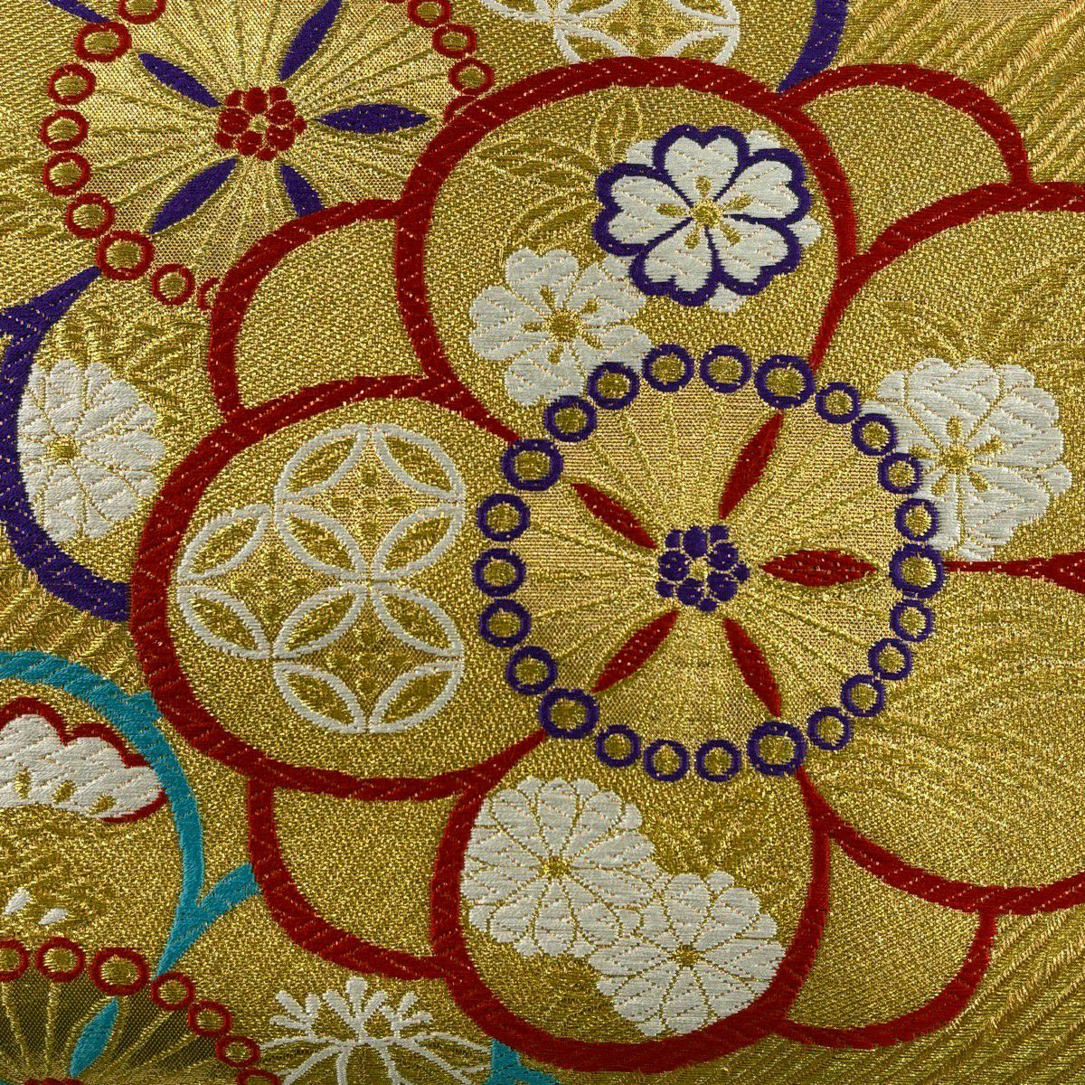 【美品】 袋帶 秀品級 松樹竹子梅花 櫻花 金糸 金金箔 金色 六通 純蠶絲