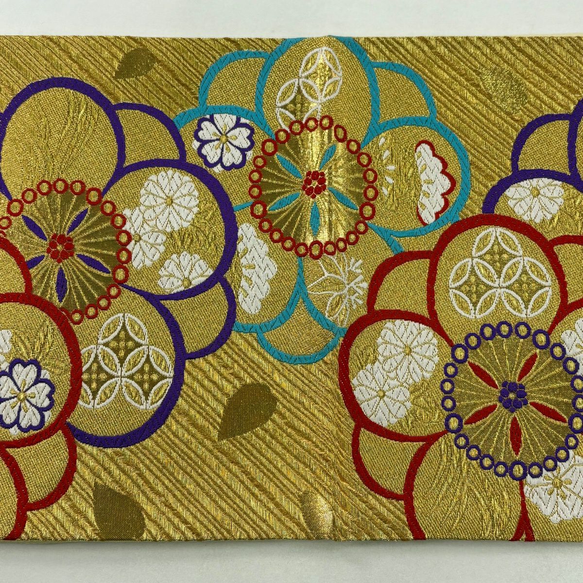 【美品】 袋帶 秀品級 松樹竹子梅花 櫻花 金糸 金金箔 金色 六通 純蠶絲