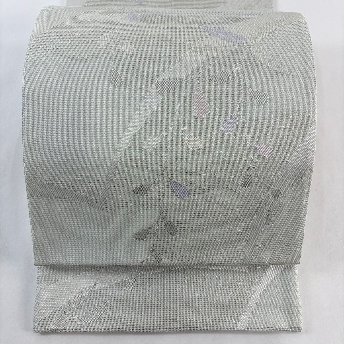 【美品】 袋帶 秀品級 夏帶 絽 草花紋 金金箔 薄綠 六通 純蠶絲