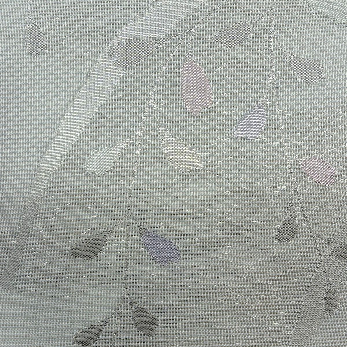 【美品】 袋帶 秀品級 夏帶 絽 草花紋 金金箔 薄綠 六通 純蠶絲
