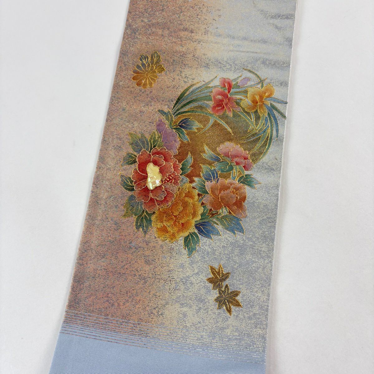 名古屋帶 秀品級 花丸紋 草花紋紋 螺鈿 金金箔 金純蠶絲