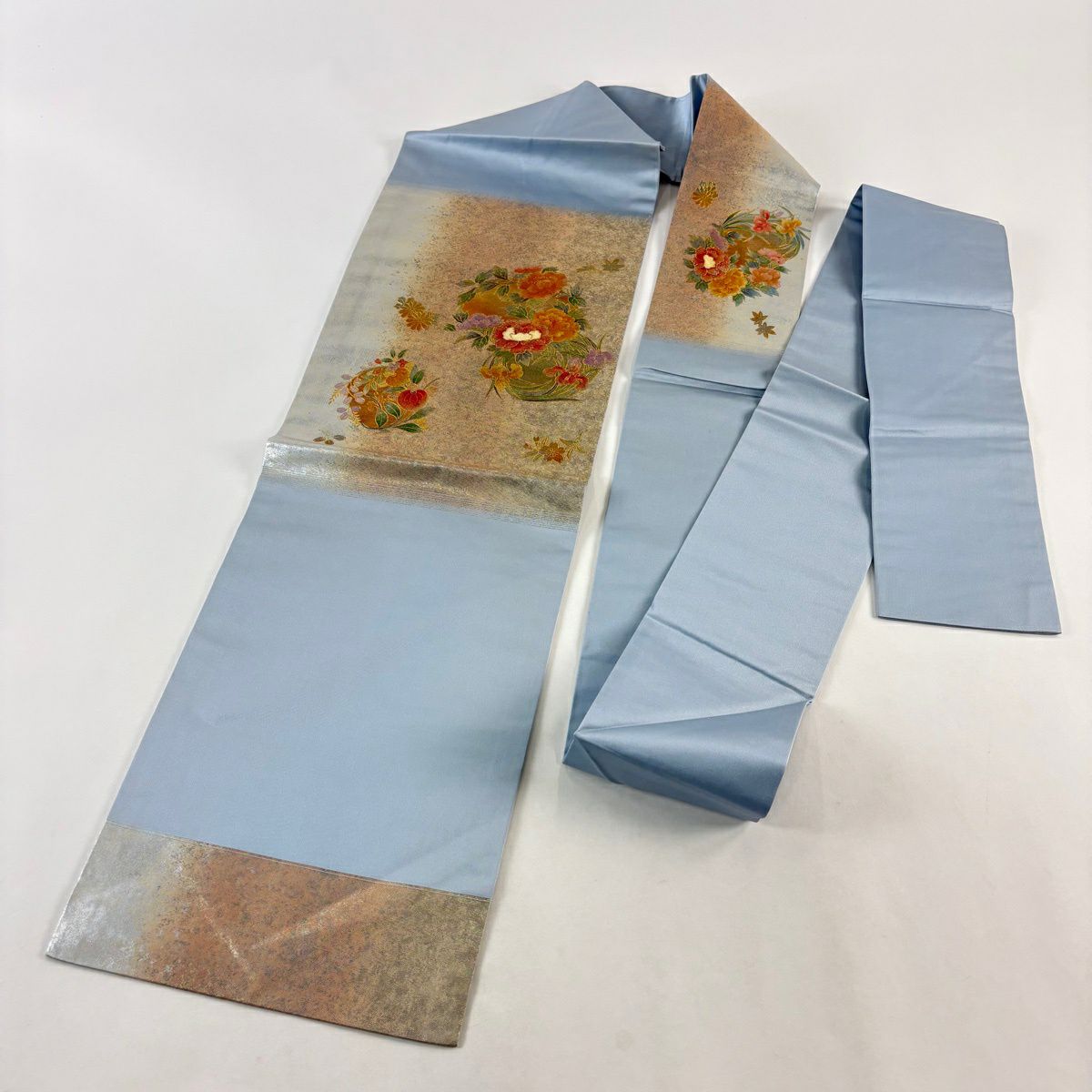 名古屋帶 秀品級 花丸紋 草花紋紋 螺鈿 金金箔 金純蠶絲