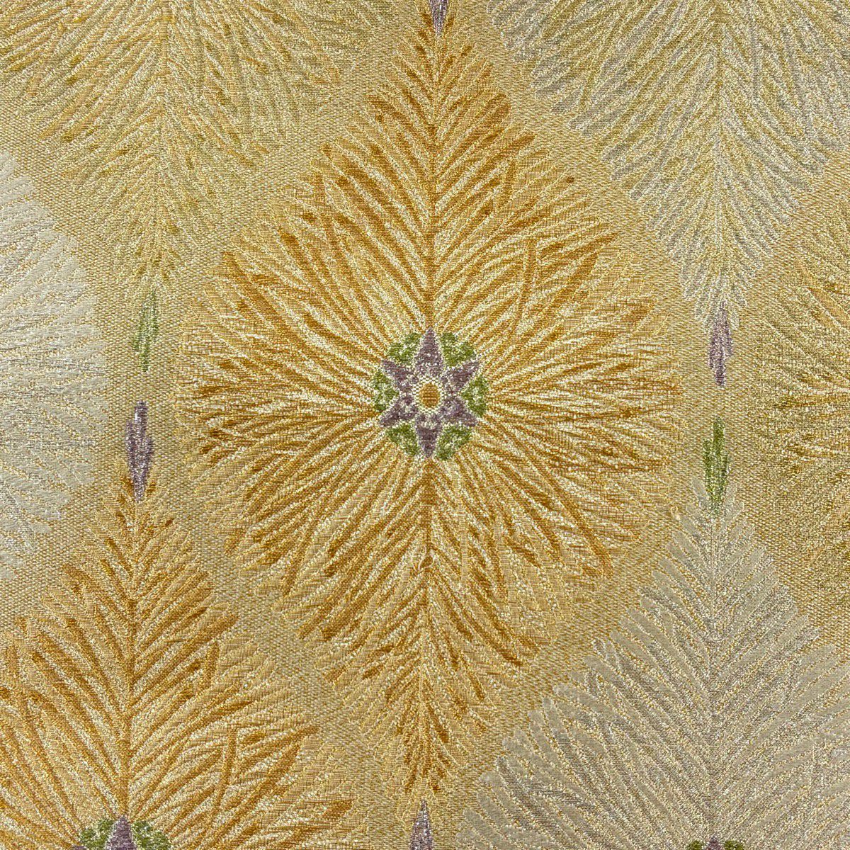 【美品】 袋帶 秀品級 花 立涌 金銀糸 金金箔 金色 六通 純蠶絲