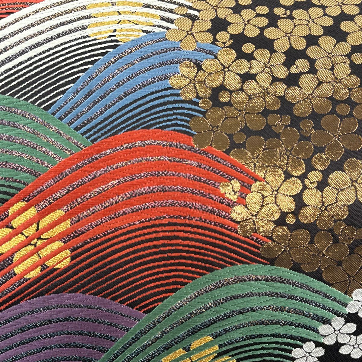 袋帶 秀品級 波 梅花 唐織 金金箔 黑 六通 純蠶絲