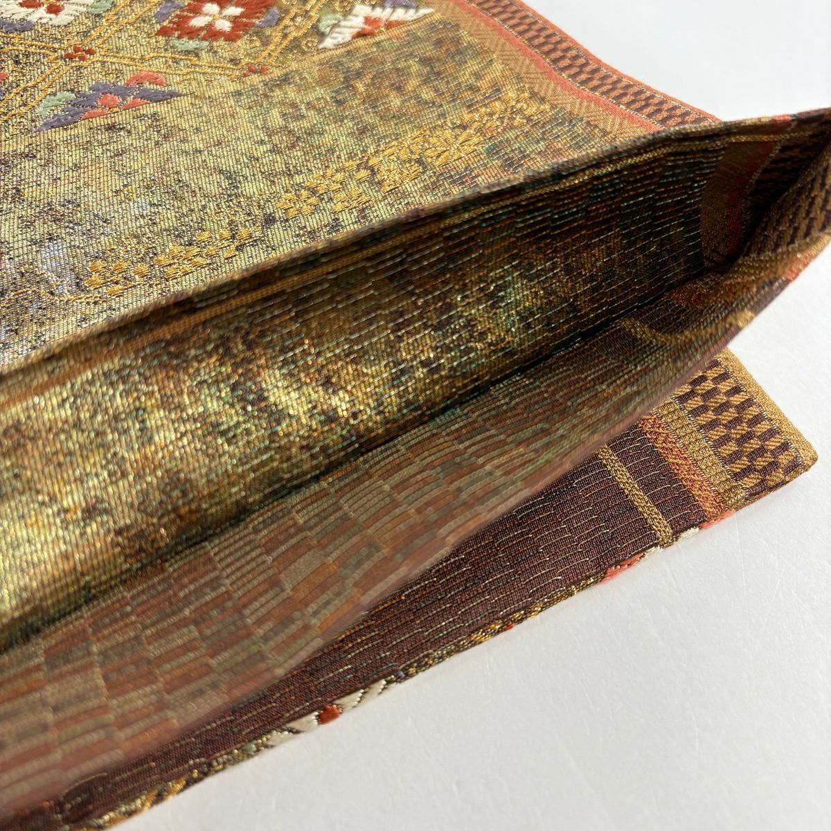 【美品】 袋帶 秀品級 寶盡くし 有職紋樣 唐織 金金箔 金色 六通 純蠶絲