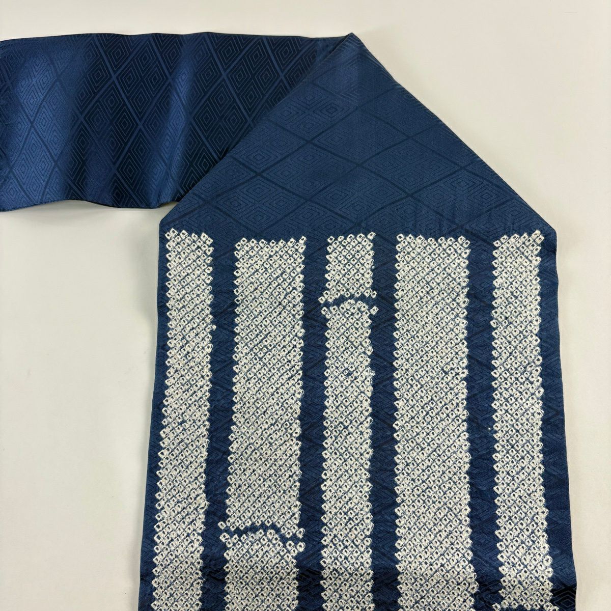 名古屋帶 秀品級 竹子 絞染 青灰色 純蠶絲
