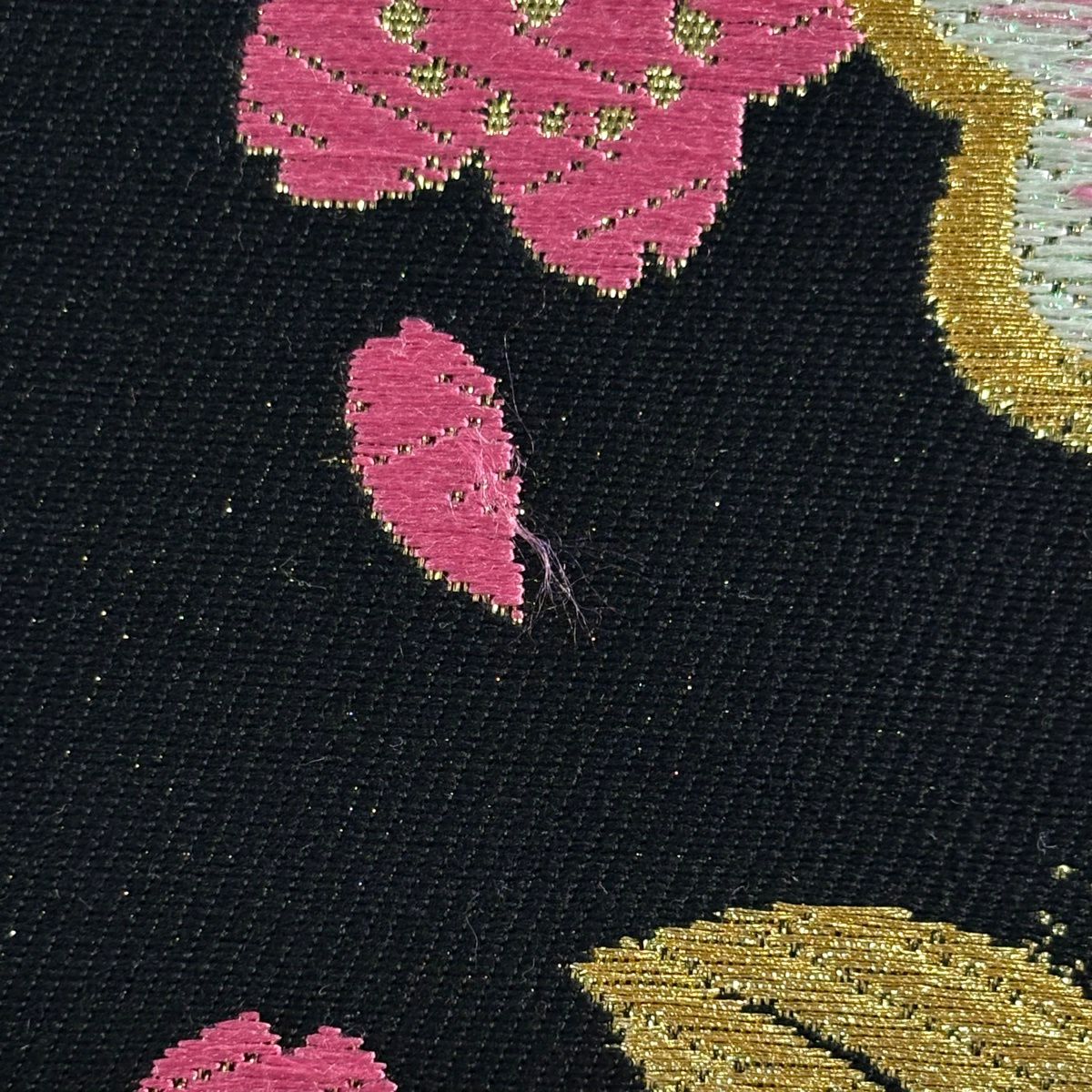 【美品】 袋帶 秀品級 櫻花 金銀彩 金金箔 黑 六通 純蠶絲
