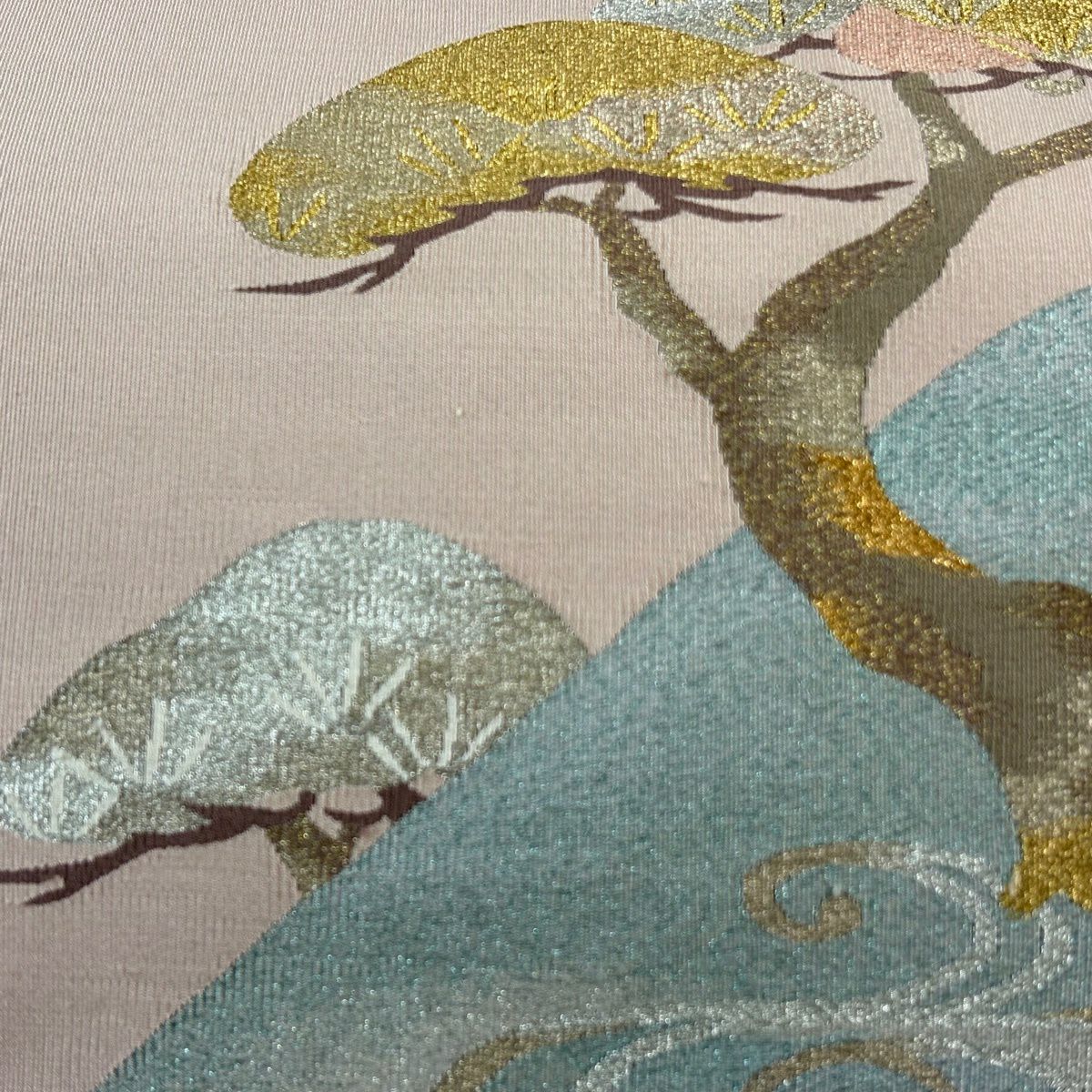 名古屋帶 秀品級 八寸名古屋帶 松樹葉仕立 松樹 流水 金銀彩 綴織 粉紅 純蠶絲