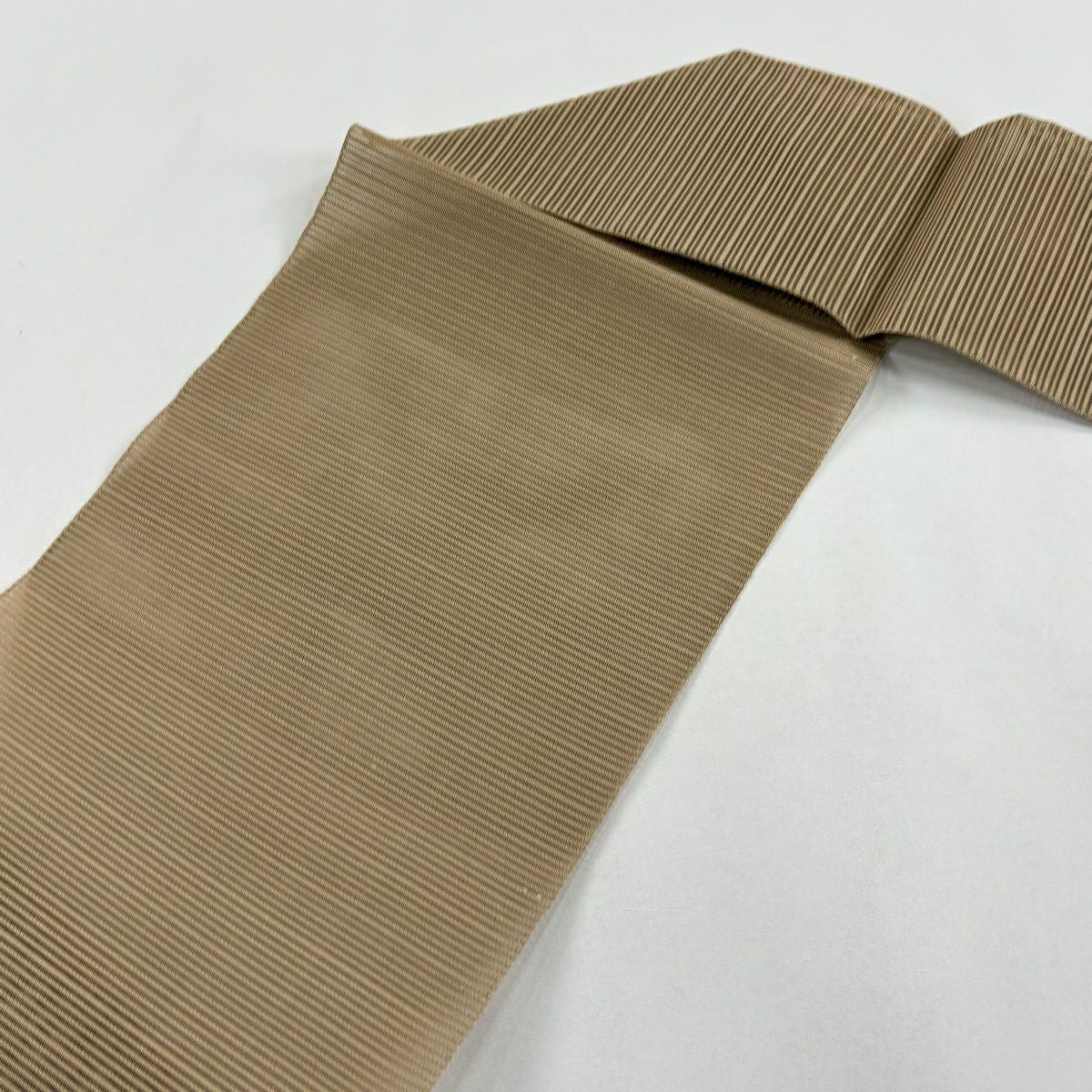 名古屋帶 秀品級 八寸名古屋帶 松樹葉仕立 夏帶 絽 縞 銀糸 薄茶 純蠶絲