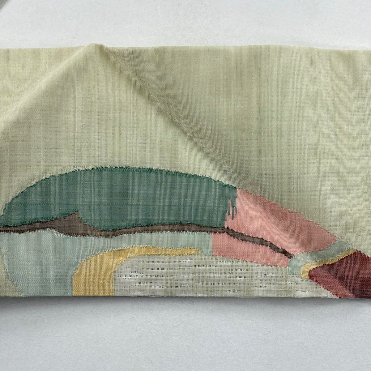 【美品】 名古屋帶 秀品級 夏帶 流水 幾何圖案 灰綠 純蠶絲