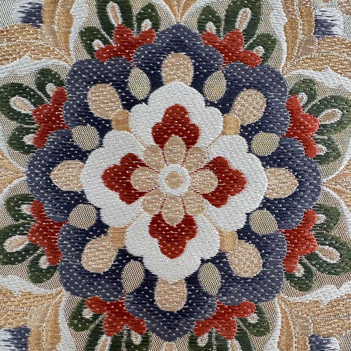 【美品】 袋帶 秀品級 關西仕立 雜文 草花紋刺繡 金絲 灰綠 六通 純蠶絲