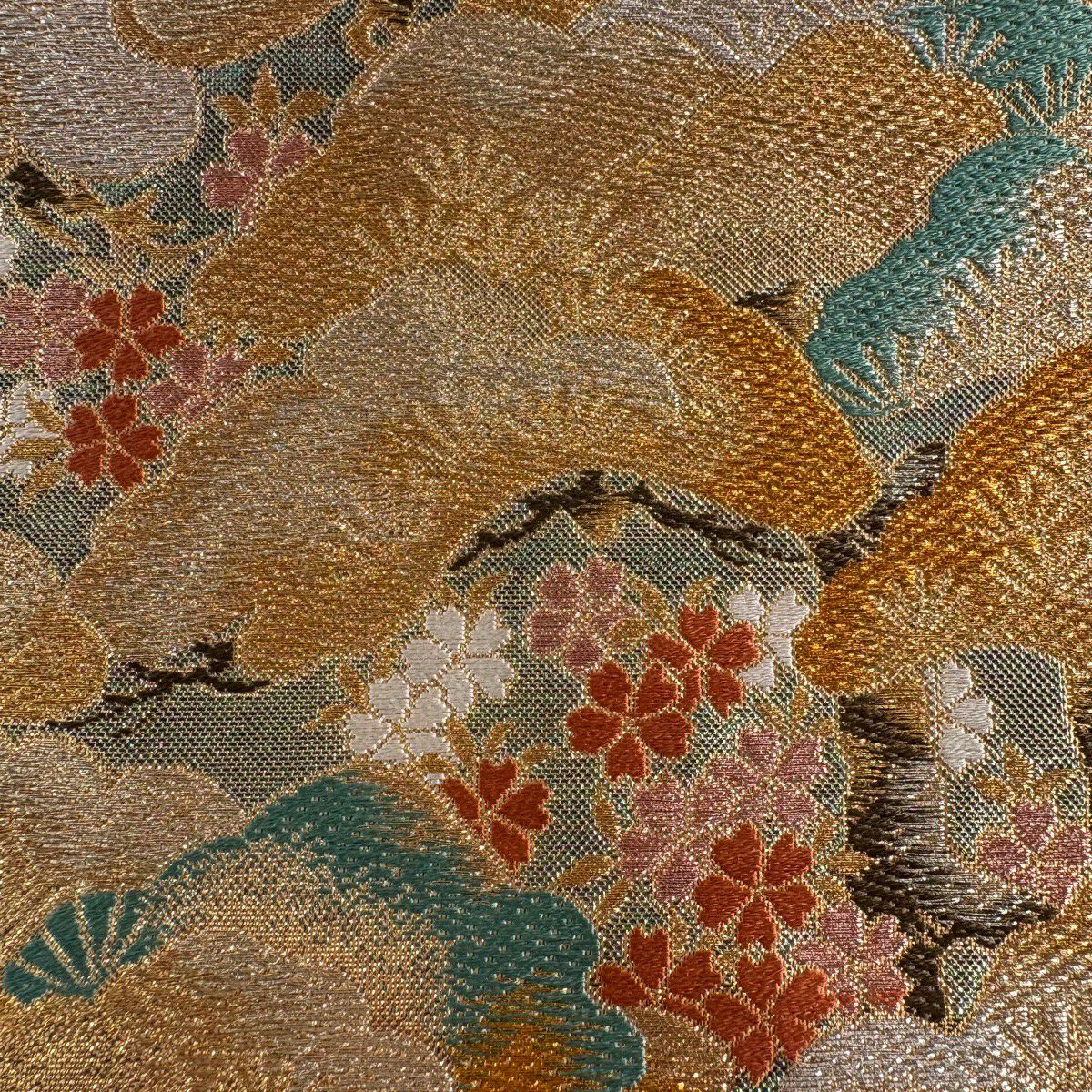 袋帶 秀品級 笠松樹 櫻花 金金箔 水藍 六通 純蠶絲