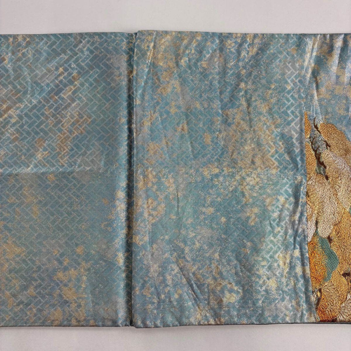 袋帶 秀品級 笠松樹 櫻花 金金箔 水藍 六通 純蠶絲
