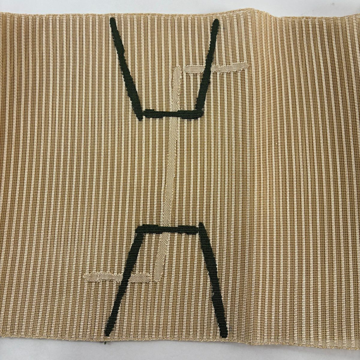 【美品】名古屋帶 秀品級 夏帶 八寸名古屋帶 松樹葉仕立 幾何學圖案 米色 純蠶絲