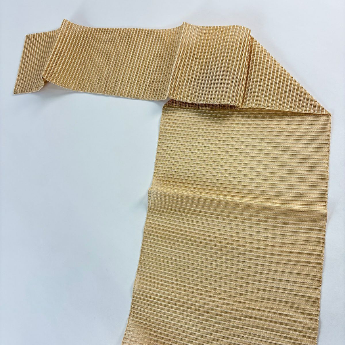 【美品】名古屋帶 秀品級 夏帶 八寸名古屋帶 松樹葉仕立 幾何學圖案 米色 純蠶絲