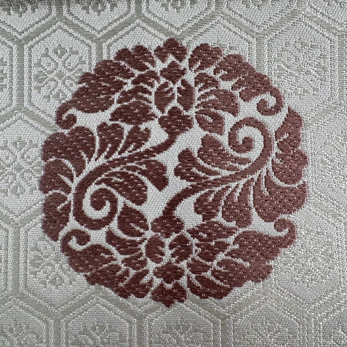 袋帶 秀品級 千壽錦 龜甲 葉紋 刺繡 灰 深藍 六通 純蠶絲