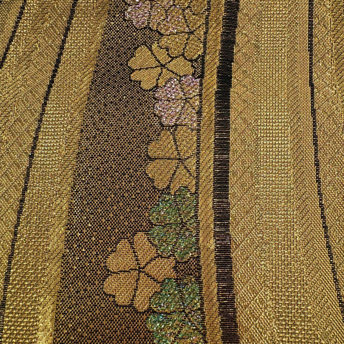 【美品】 袋帶 秀品級 花 流水 金絲 金金箔 金色 六通 純蠶絲