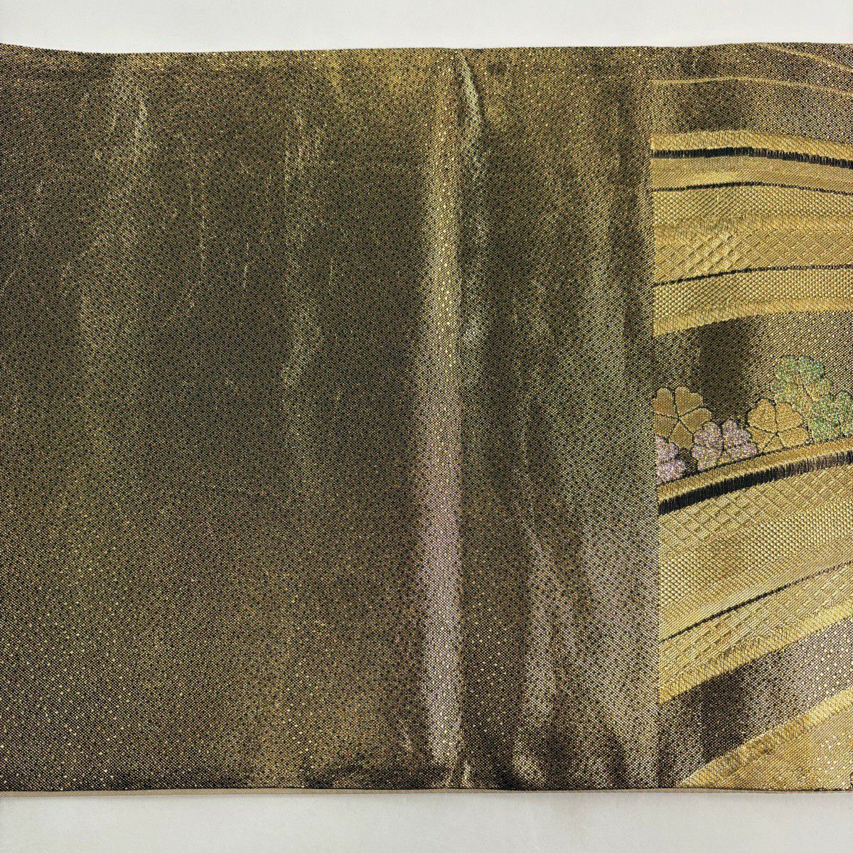 【美品】 袋帶 秀品級 花 流水 金絲 金金箔 金色 六通 純蠶絲