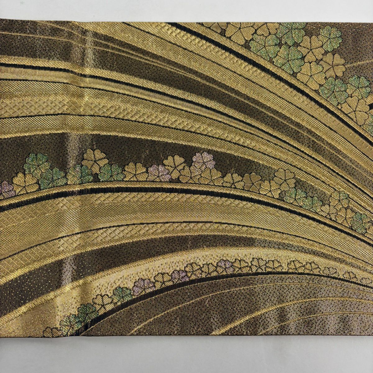 【美品】 袋帶 秀品級 花 流水 金絲 金金箔 金色 六通 純蠶絲