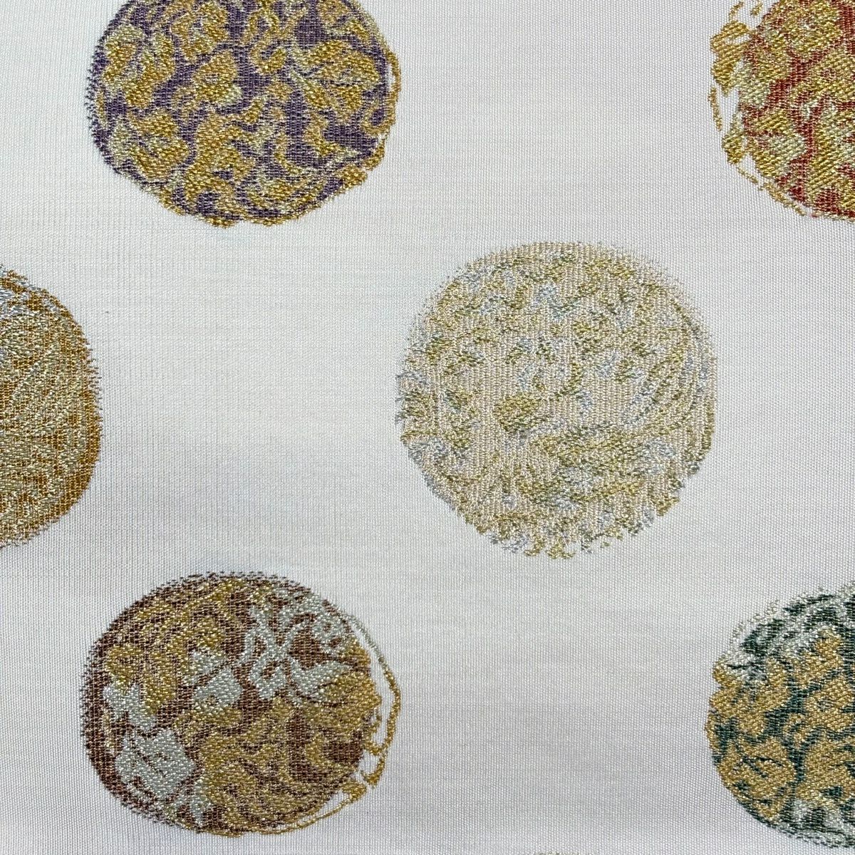 袋帶 名品級 祥園 有落款 花鳥 圓文 金銀絲 米色 六通 純蠶絲