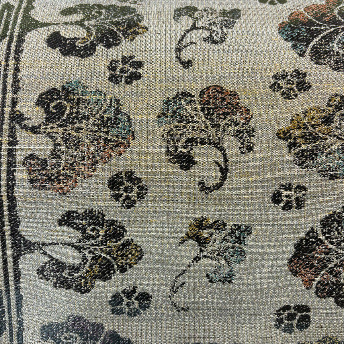 【美品】 袋帶 名品級 葉花 金金箔 米色 六通 純蠶絲