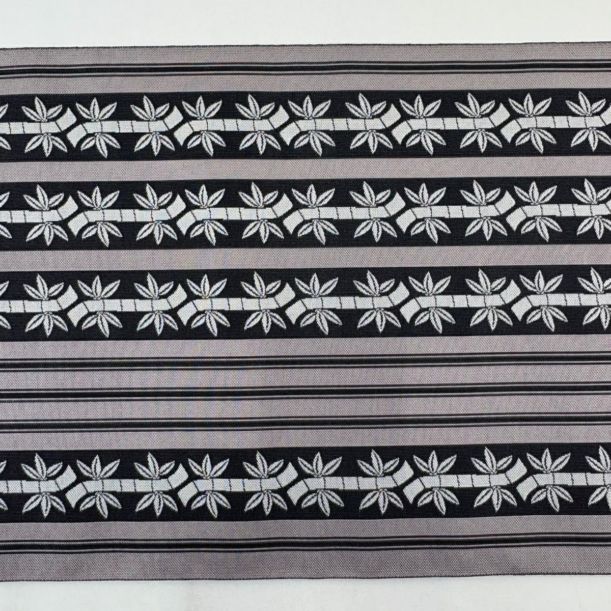 【美品】 袋帶 名品級 落款あり 竹子 縞 灰紫 全通 純蠶絲
