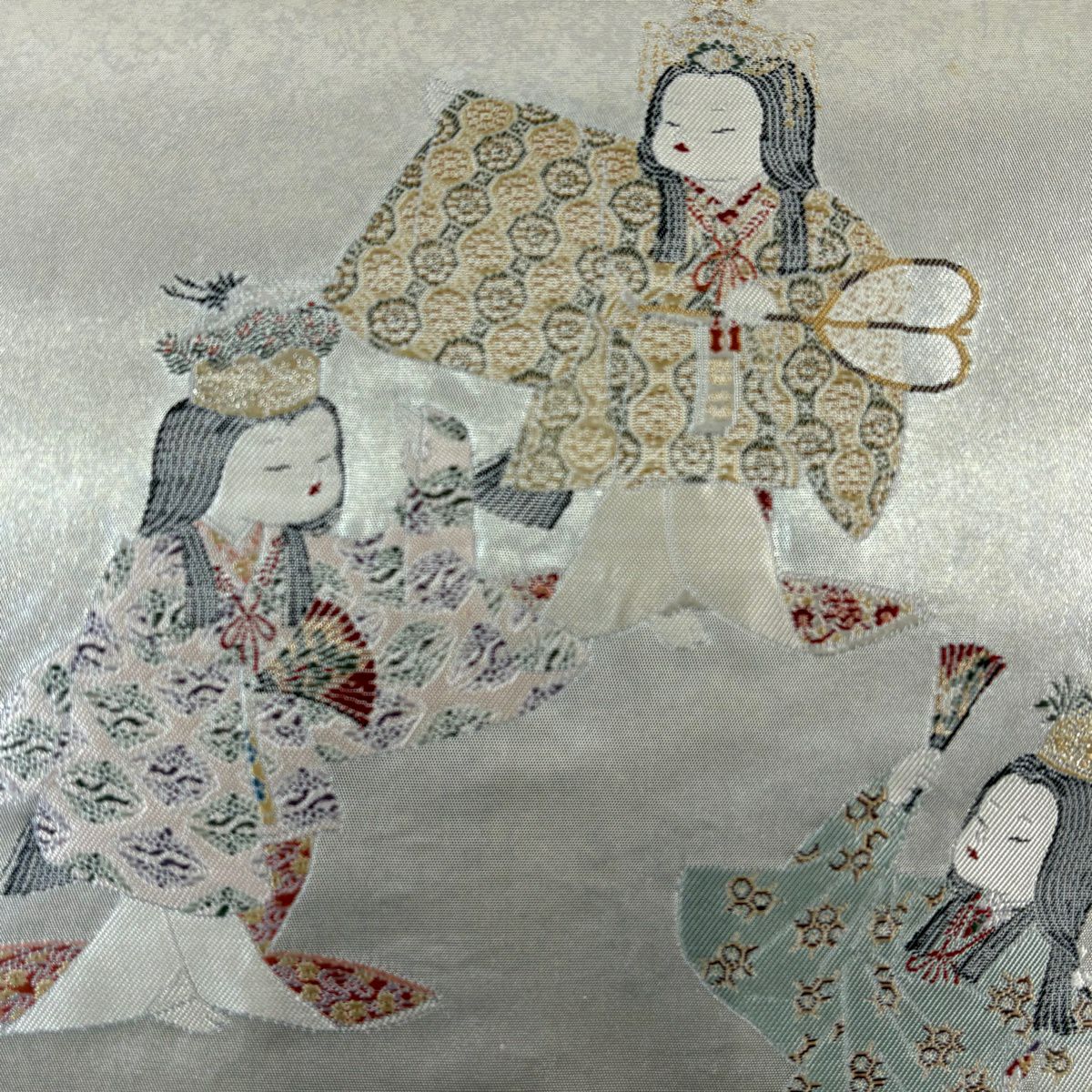 【美品】 袋帶 名品級 加納幸 落款あり 瀞金錦 童 銀色 お太鼓柄 純蠶絲