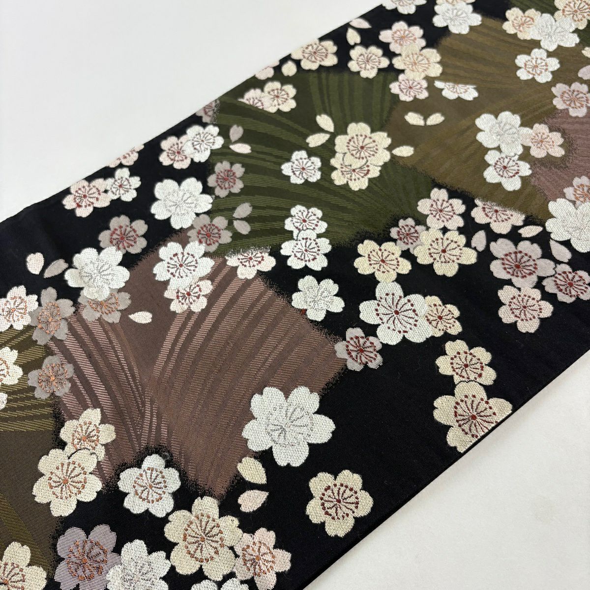 袋帶 名品級 有落款 こむさでもーど 櫻花 黑 六通 純蠶絲