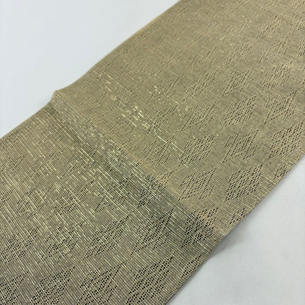 【美品】 袋帶 名品級 幾何圖案 金絲 山吹茶 紅色 正蠶絲