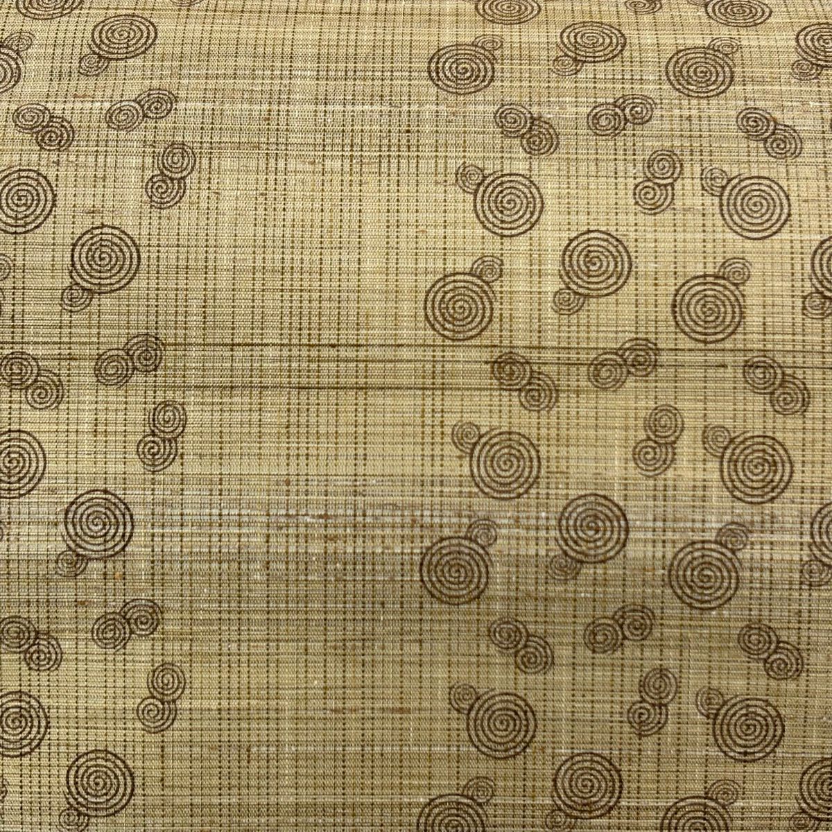 【美品】 袋帶 名品級 證書齊全 柿渋染 渦卷紋 縞紋 金絲 米色 全通 純蠶絲
