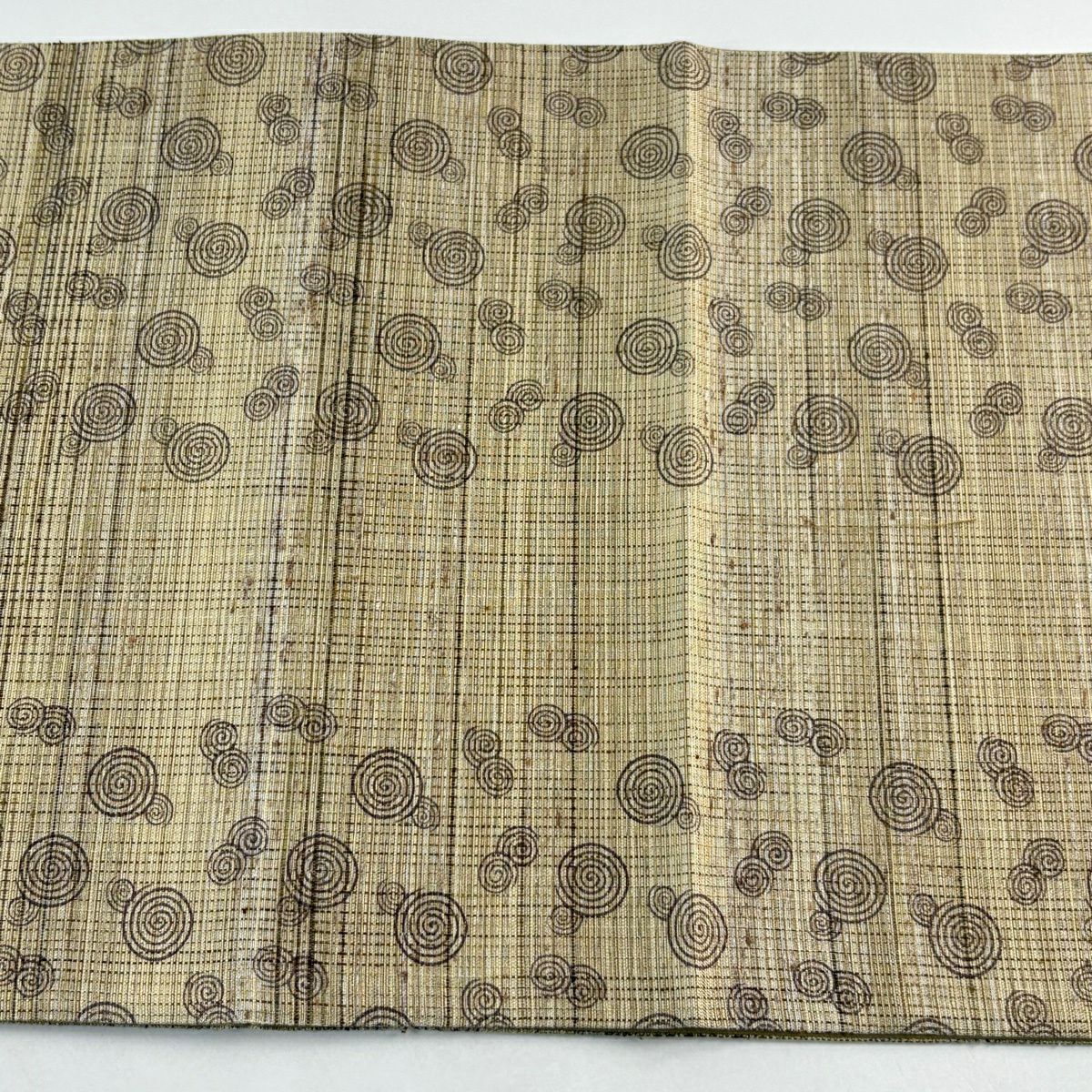 【美品】 袋帶 名品級 證書齊全 柿渋染 渦卷紋 縞紋 金絲 米色 全通 純蠶絲