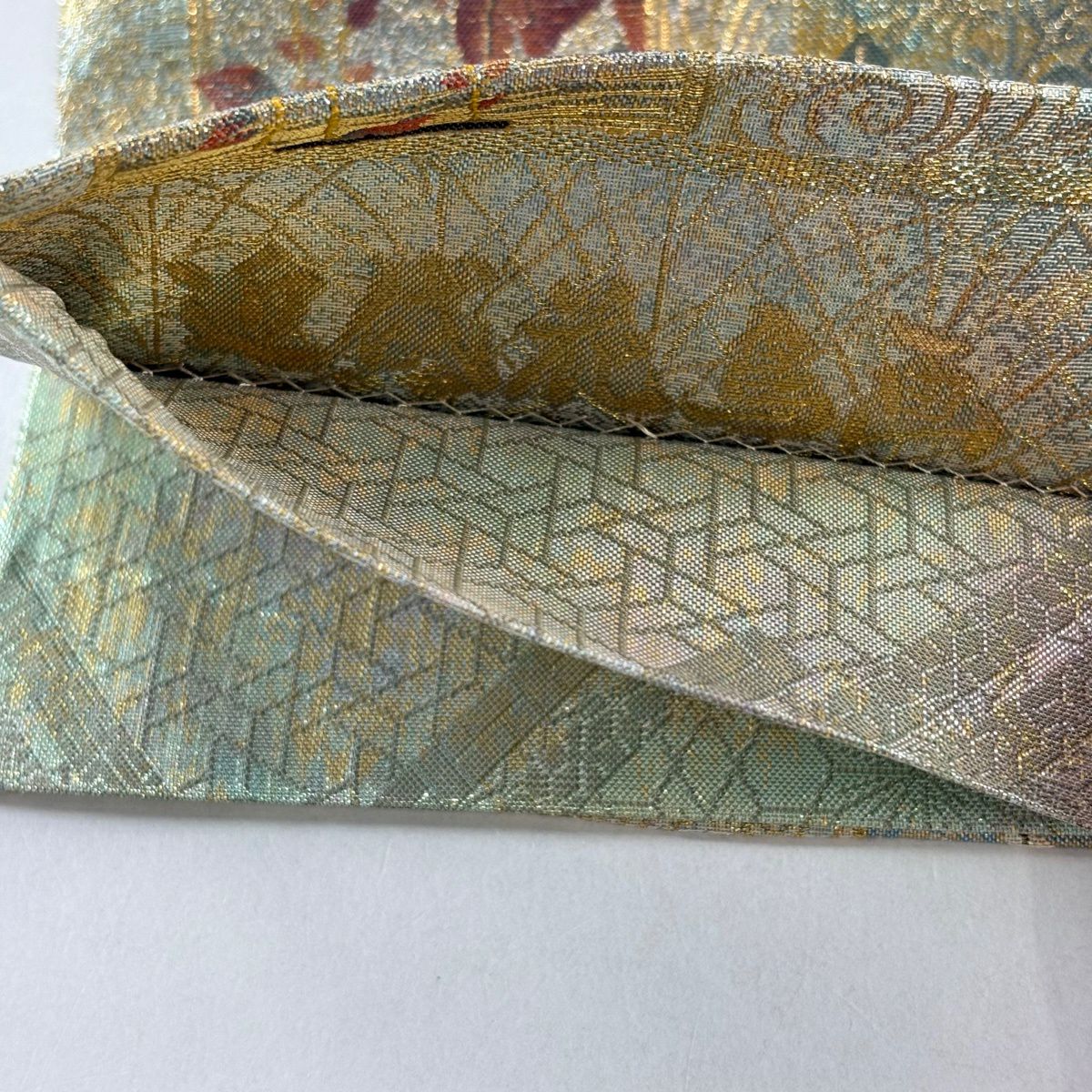 【美品】 袋帶 名品級 鳥 草花紋 金金箔 金線 金色 全通 純蠶絲