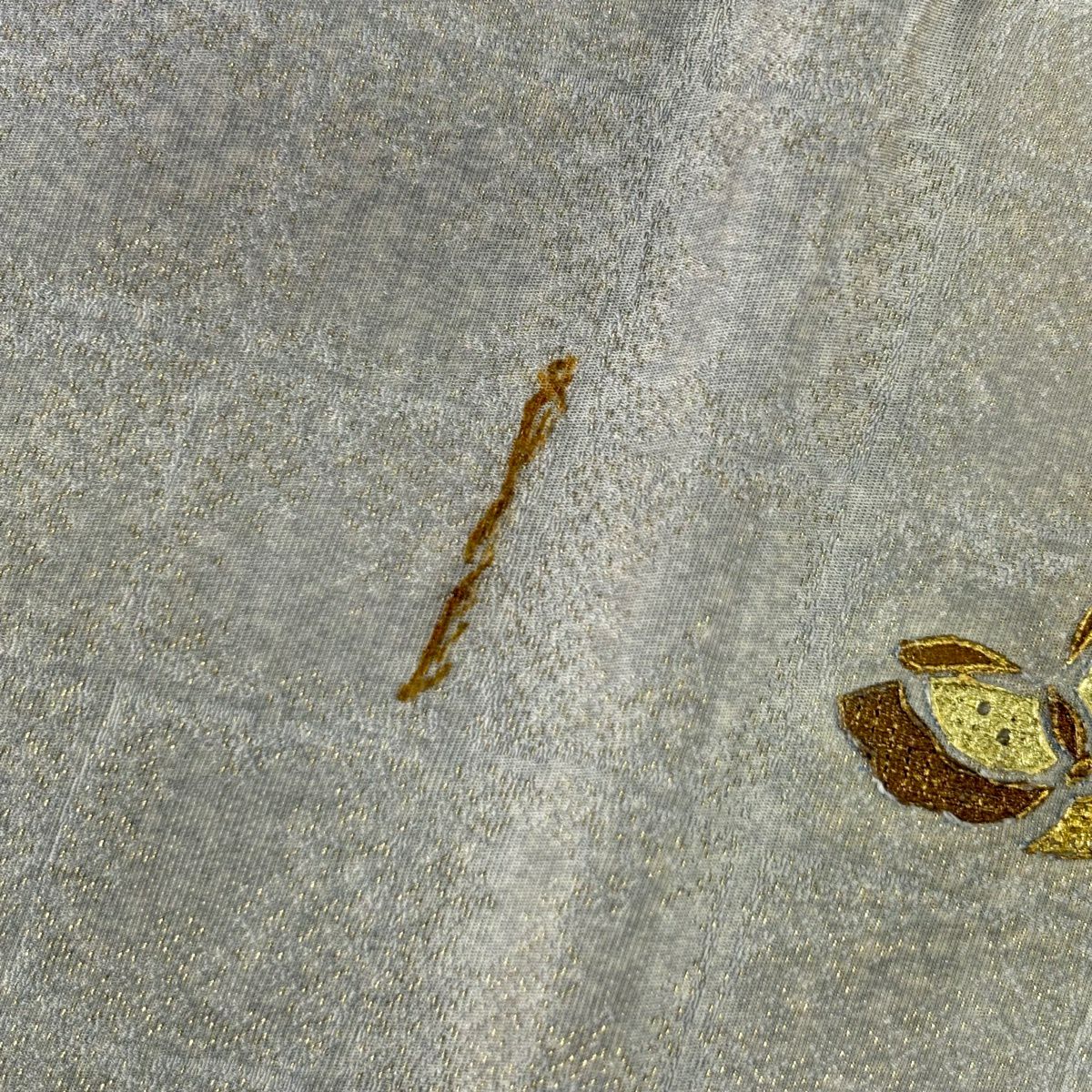 袋帶 名品級 花唐草紋 蝶 刺繡 螺鈿 灰綠 お太鼓柄 純蠶絲