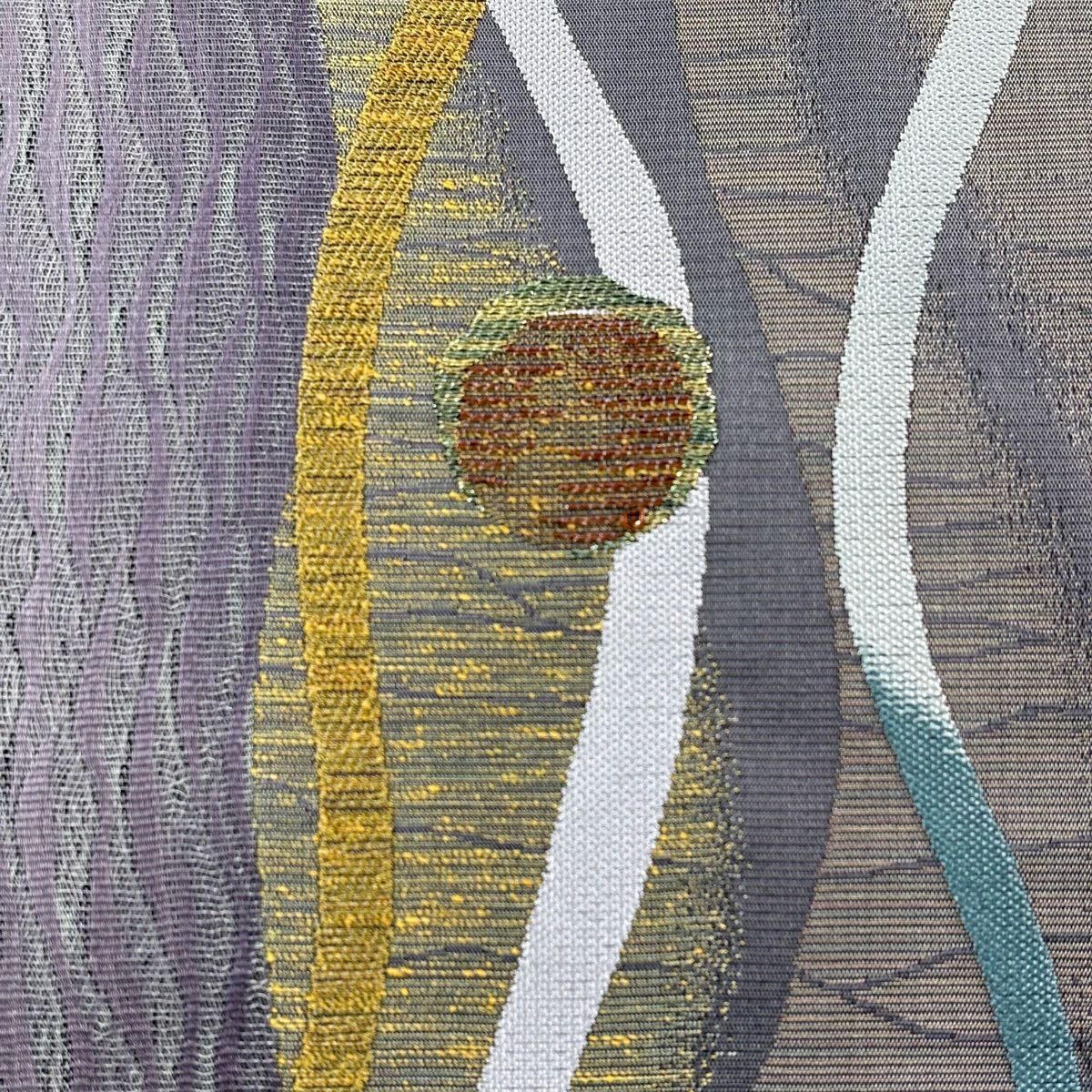 【美品】 袋帶 名品級 落款あり 立涌 圓 金金箔 淺紫 六通 純蠶絲
