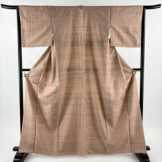 【美品】 紬織 身長164.5cm 袖長64.5cm M 雙層 橫條紋 薄茶 純蠶絲 名品級