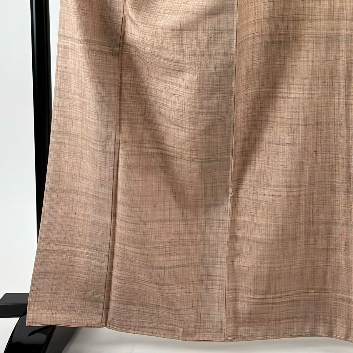 【美品】 紬織 身長164.5cm 袖長64.5cm M 雙層 橫條紋 薄茶 純蠶絲 名品級