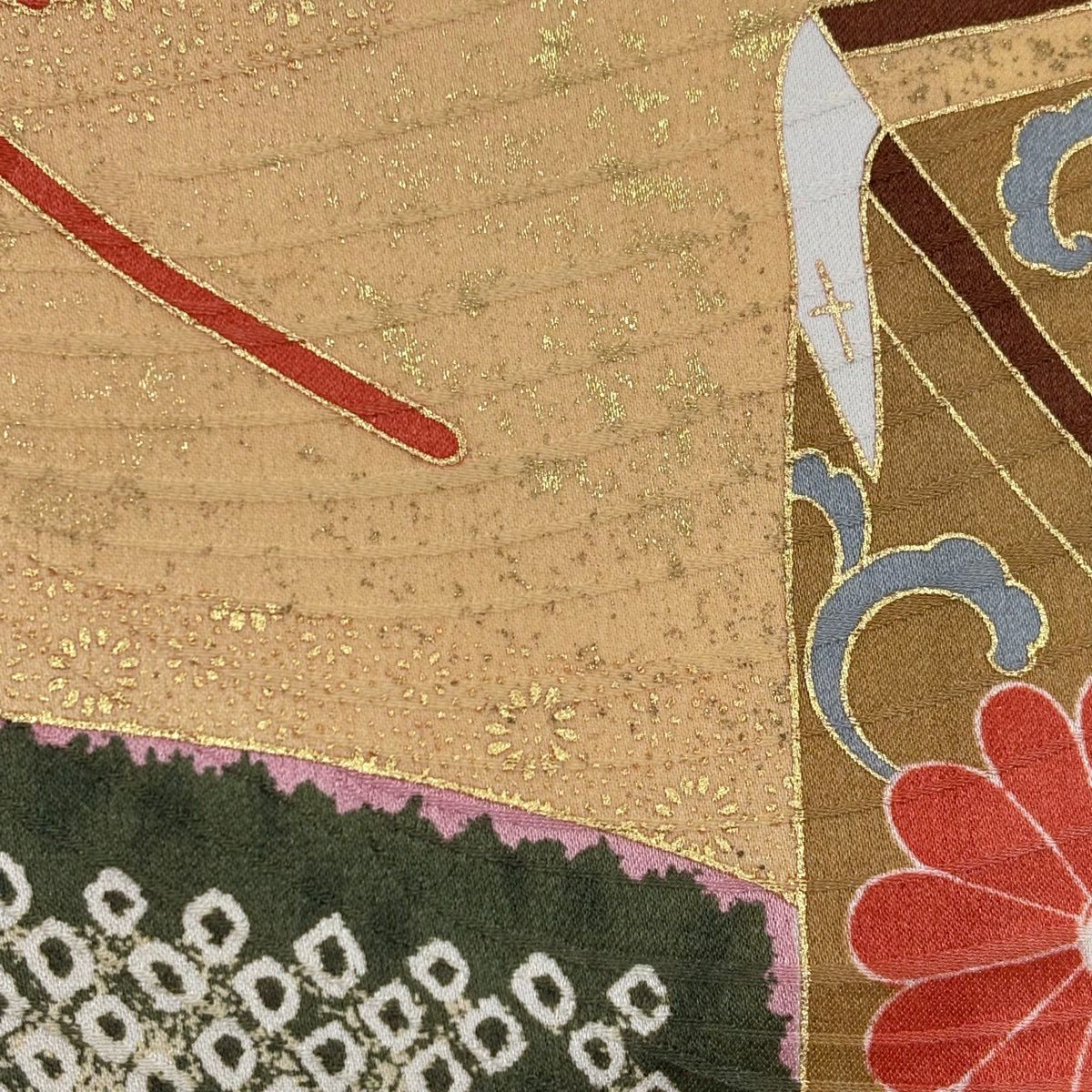 振袖禮服 身長165cm 袖長68.5cm L 雙層 幔幕 桧扇子 金絲 金銀彩 粉紅 純蠶絲 名品級