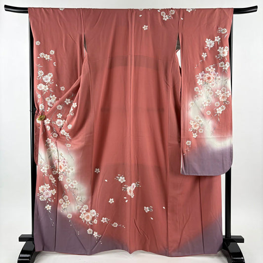 【美品】振袖禮服 身長166cm 袖長68.5cm L 雙層 櫻花 金銀彩 漸層 粉色 純蠶絲 名品級