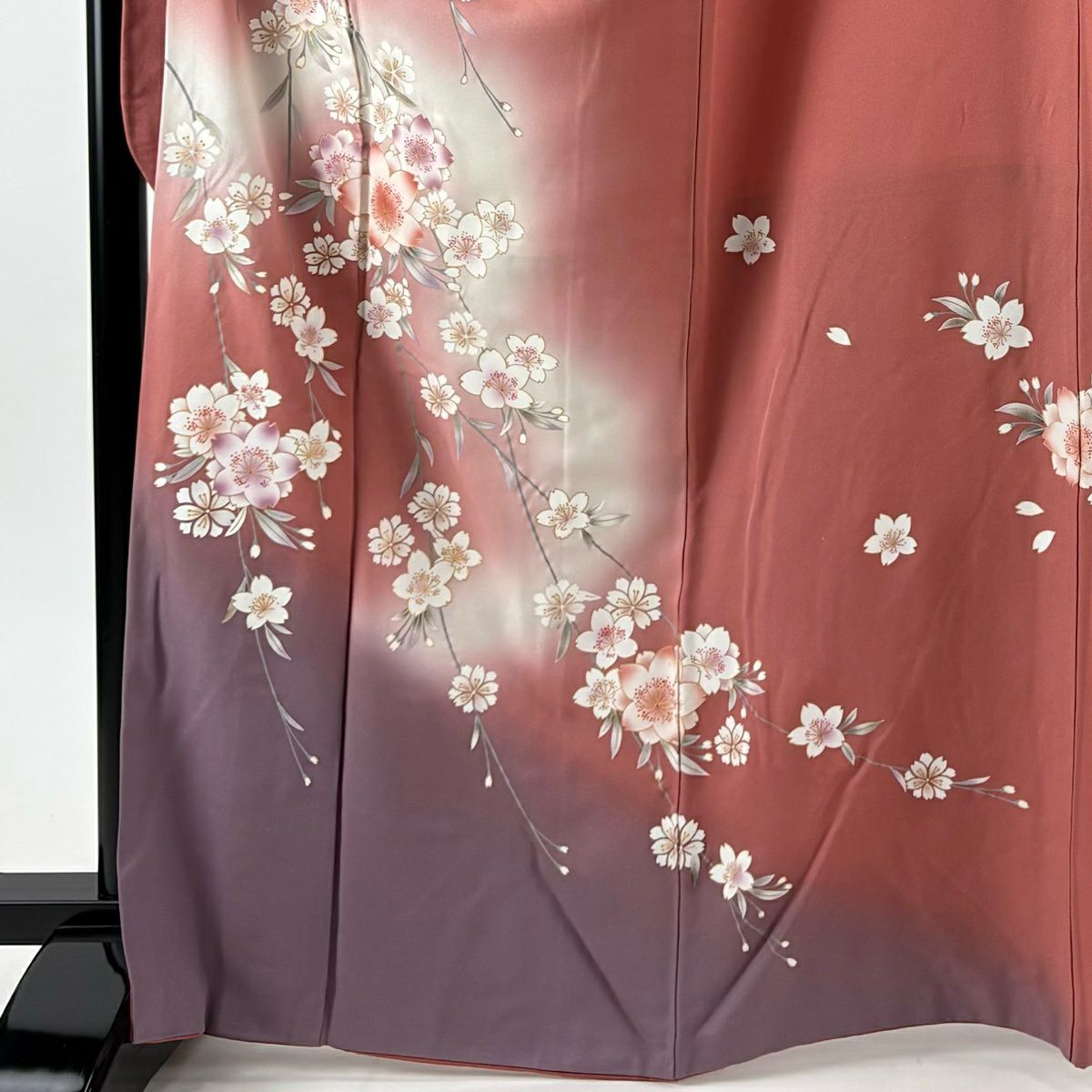 【美品】振袖禮服 身長166cm 袖長68.5cm L 雙層 櫻花 金銀彩 漸層 粉色 純蠶絲 名品級