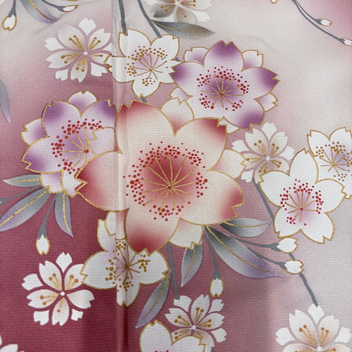 【美品】振袖禮服 身長166cm 袖長68.5cm L 雙層 櫻花 金銀彩 漸層 粉色 純蠶絲 名品級