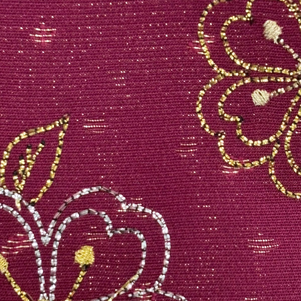 【美品】振袖禮服 身長168cm 袖長67.5cm L 雙層 草花紋紋 鳥 金金箔 金銀彩 深紅 純蠶絲 名品級