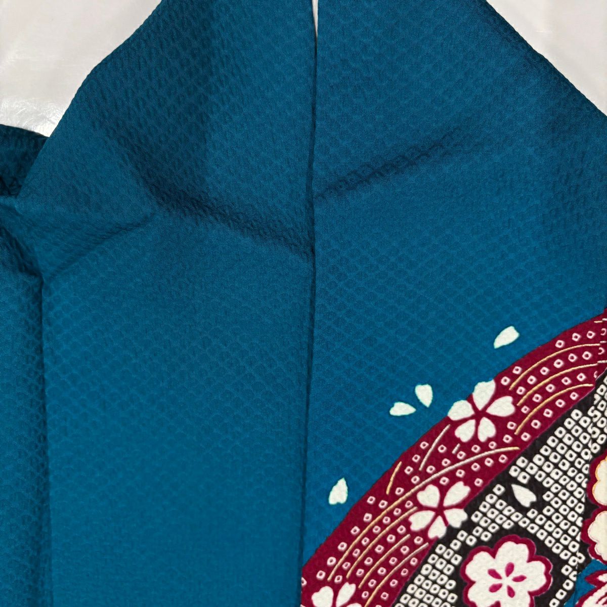 振袖禮服 身長162cm 袖長67cm M 雙層 牡丹 櫻花 金銀彩 拉麵 青綠 純蠶絲 名品級