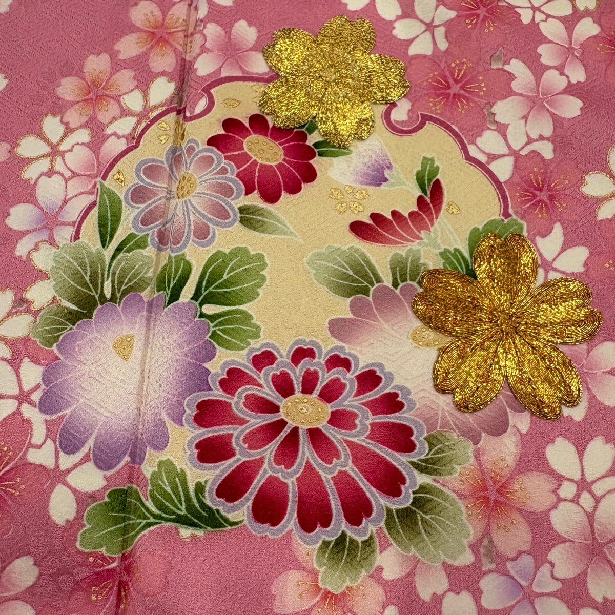 【美品】振袖禮服 身長165cm 袖長66cm M 雙層 鈴乃屋 雪輪 櫻花 金糸 漸層 粉紅 純蠶絲 名品級