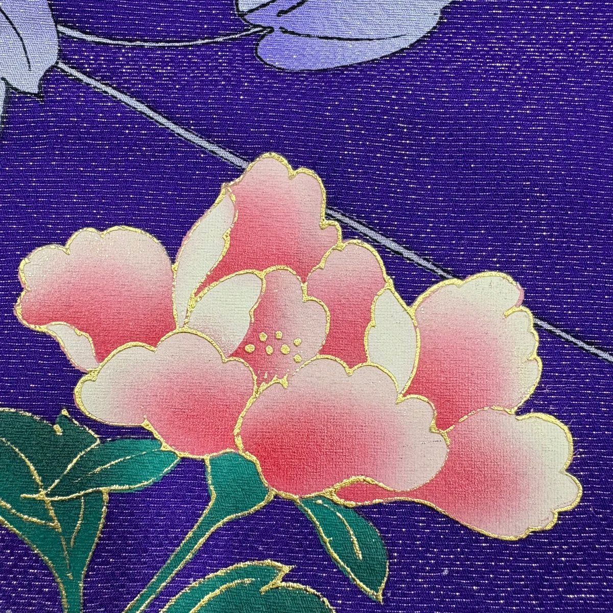 振袖禮服 身長172cm 袖長68cm L 雙層 牡丹 草花紋紋 銀通 金銀彩 紫 純蠶絲 名品級