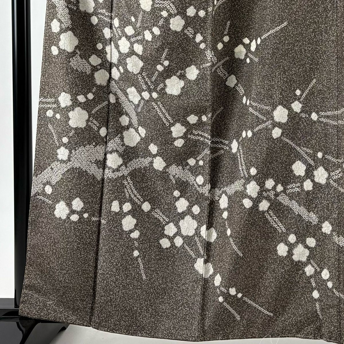 【美品】訪問服 身長161.5cm 袖長65cm M 雙層 紬織織 枝梅花 絞染 灰茶 純蠶絲 名品級