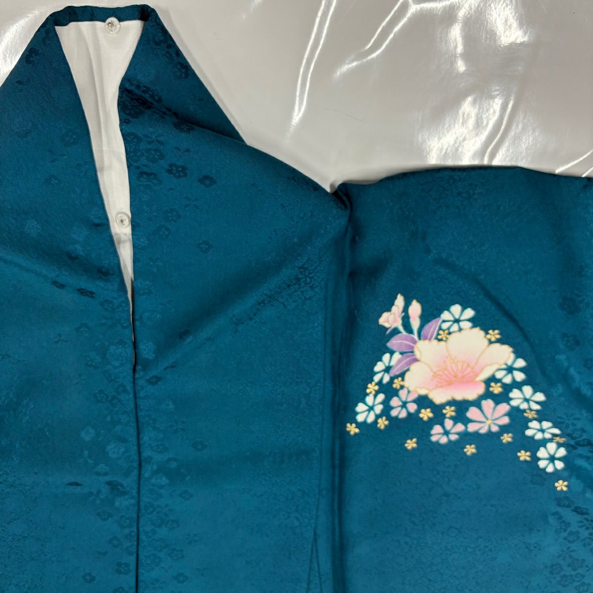 【美品】振袖禮服 身長164cm 袖長68cm L 雙層 櫻花 雪輪 金銀彩 漸層 青綠 純蠶絲 秀品級