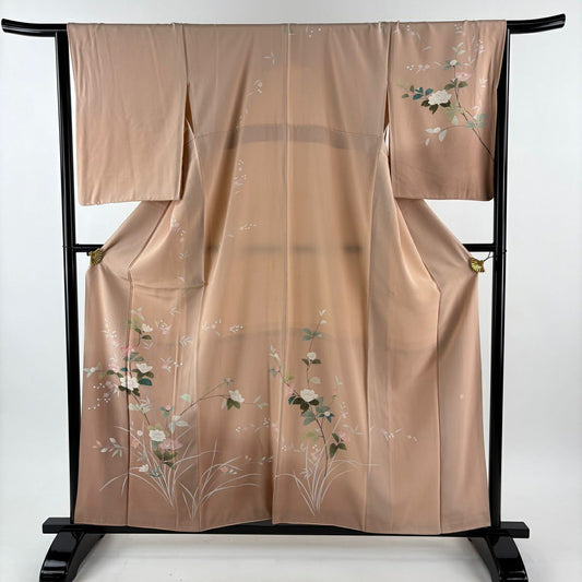 【美品】訪問服 身長158.5cm 袖長65.5cm M 雙層 落款 草花紋紋 漸層 淡粉色 純蠶絲 優品級 一個紋