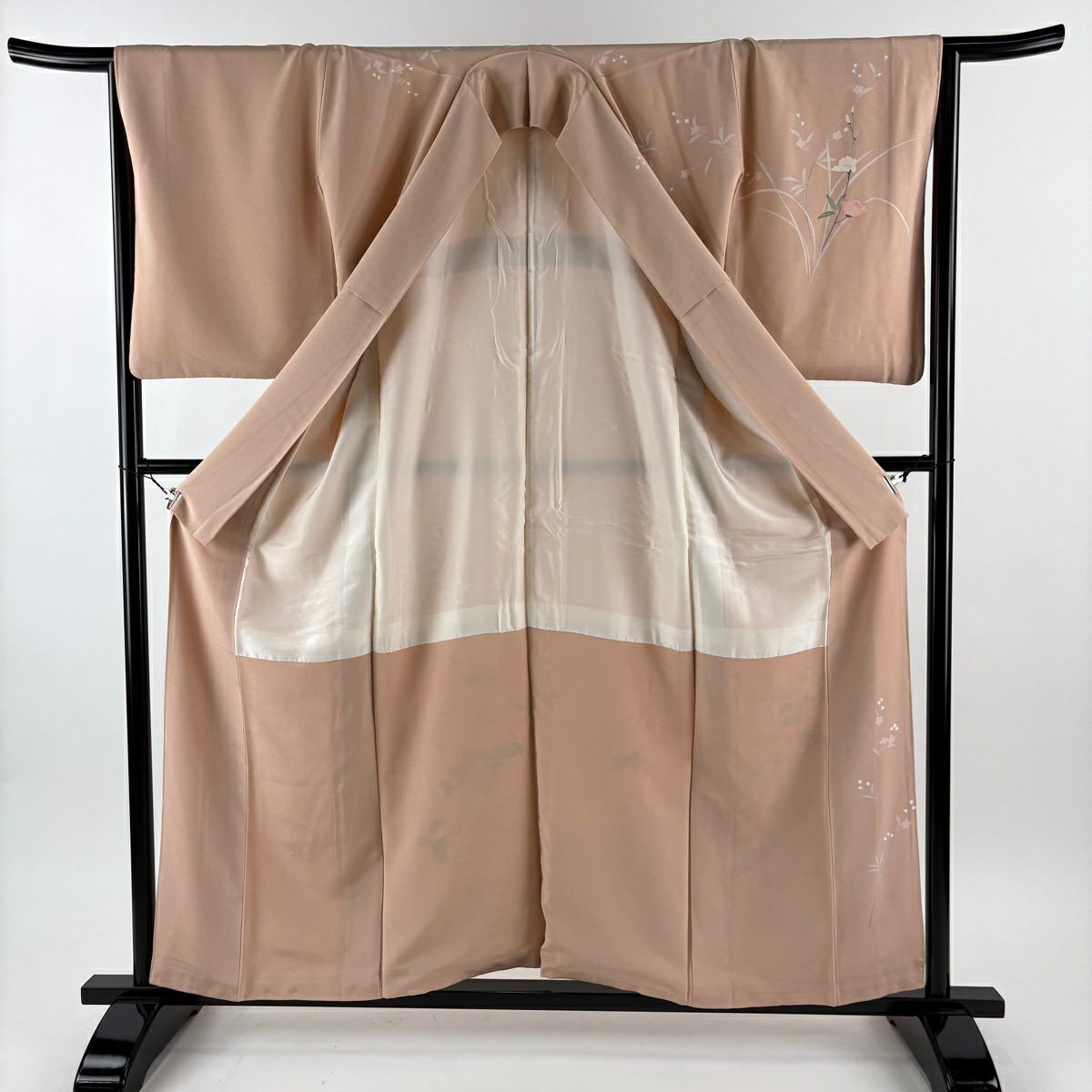 【美品】訪問服 身長158.5cm 袖長65.5cm M 雙層 落款 草花紋紋 漸層 淡粉色 純蠶絲 優品級 一個紋