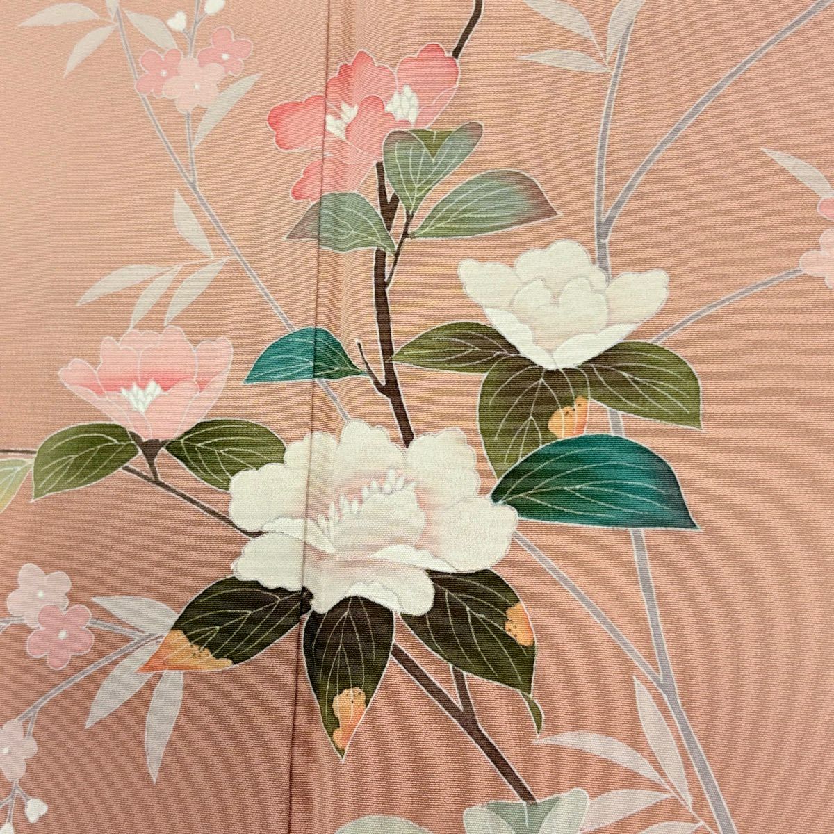 【美品】訪問服 身長158.5cm 袖長65.5cm M 雙層 落款 草花紋紋 漸層 淡粉色 純蠶絲 優品級 一個紋